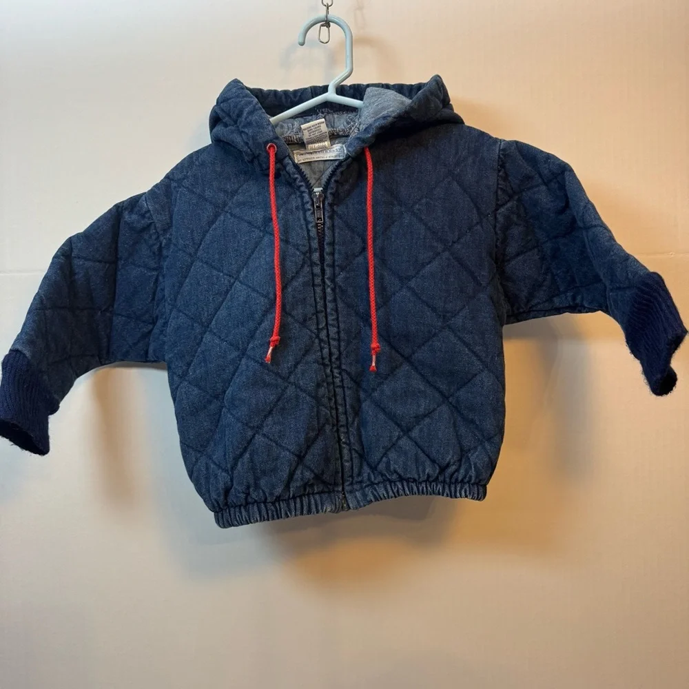 Vintage Oshkosh B'Gosh Denim Quilted Hooded‎ Jacket Size 24M